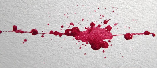 Abstract image depicts a line of crimson ink splatters on textured white paper