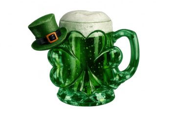 St. Patrick's Day green beer mug with transparent background and hat