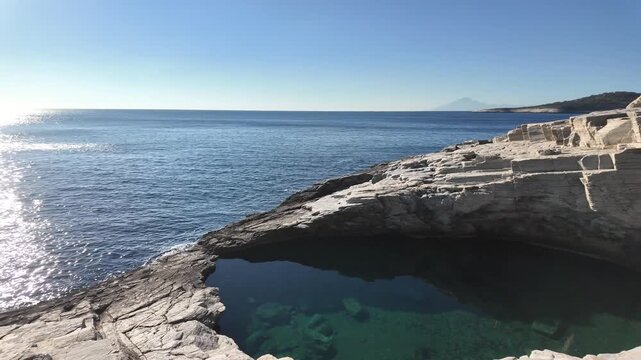Coastline of Thassos island near Giola Natural Pool, East Macedonia and Thrace, Greece 
