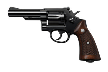 Black revolver pistol illustration on a transparent background image.