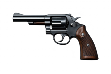 Detailed revolver gun with a transparent background for graphic design.