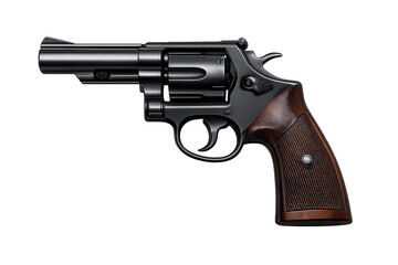 Revolver handgun on transparent background, pistol, weapon, firearm.