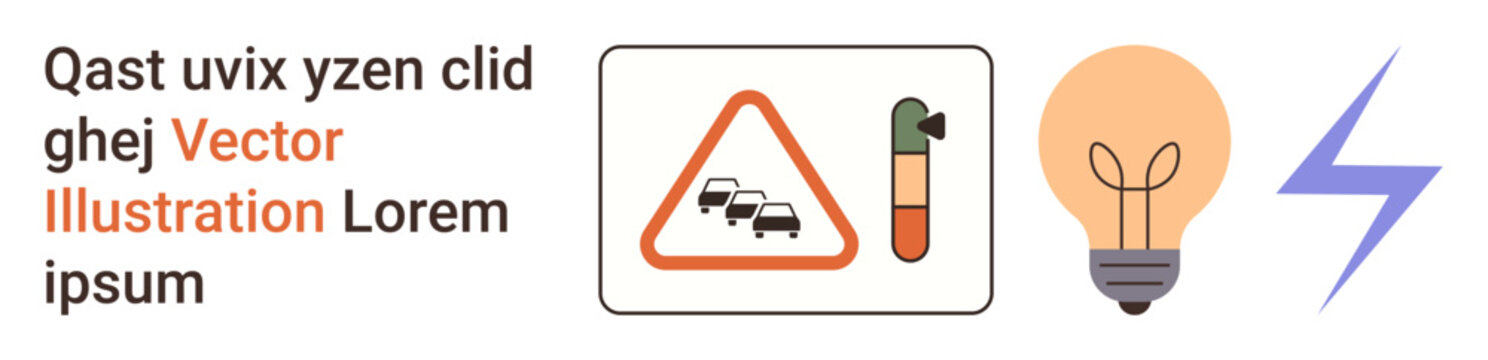 Traffic safety, alcohol detection, energy concepts, innovation, warnings, electricity. Traffic sign, breathalyzer light bulb and lightning bolt icons. Traffic safety and alcohol detection