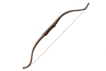 Wooden recurve bow on a transparent background, simple archery weapon