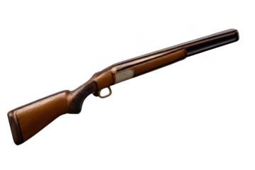 Wooden hunting rifle shown on transparent background, gun weapon safety