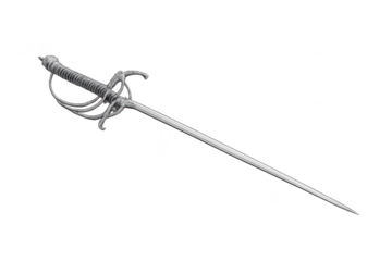 Elegant silver rapier on transparent background for design projects.