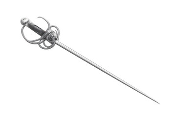 Elegant rapier sword with hilt on transparent background for design use.