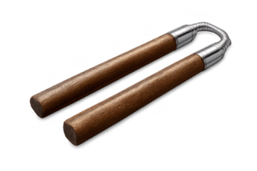 Wooden Nunchucks on transparent background ready for martial arts.