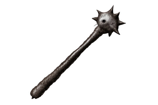 Spiked medieval mace isolated with transparent background for design use.