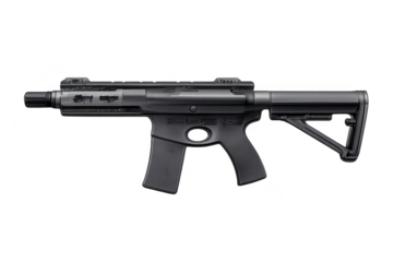 Modern Carbine Rifle in Black Finish, Isolated with transparent background