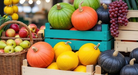 A Colorful Assortment of Fresh Pumpkins and Gourds Displayed During the Autumn Harvest Season