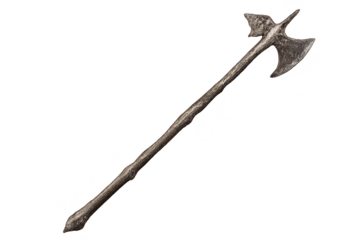 Ornate poleaxe weapon on transparent background for digital art use.