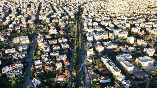 Drone flight over a residential neighborhood in the northern suburbs of Athens, Greece