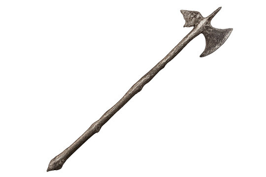 Ornate poleaxe weapon on transparent background for digital art use.