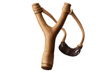 Detailed slingshot with a transparent background for design and art use.