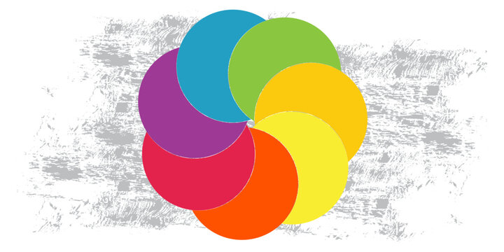 Colorful overlapping circles of infographic pie chart divided into 4 parts. Diagram, chart with 4 steps, options, parts, processes with colorful petals. Vector Illustration.