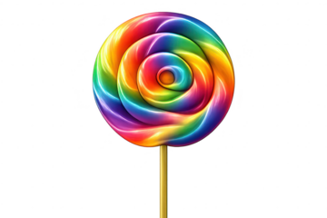 Colorful Lollipop with Rainbow Swirl Design on Transparent Background
