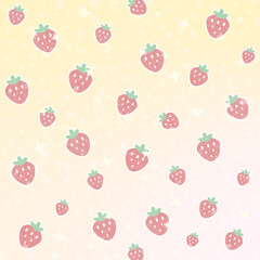 ゆめかわストロベリーのパステルグラデーション_デザインペーパー（イエロー）ー イエロー〜ピンクのグラデーションに、ハートと星がきらめくいちごモチーフ。デザインペーパー、シール帳の表紙、マスキングシールブックタイプ、フレークシール, ノートの表紙、ハンカチ、ミニタオルに最適。推し活グッズにも。