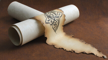Unfurled scroll with intricate design on aged paper.