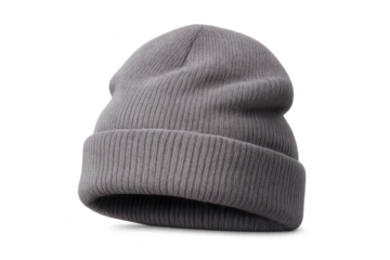 Gray Beanie Hat Close-Up Image with transparent background for product ads