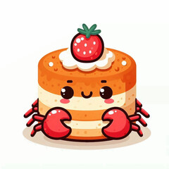 A cakeshaped crab with a strawberry on top and a happy face