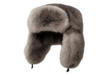 Elegant fur Ushanka hat with earflaps on a transparent background.