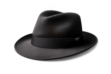 Classic black fedora hat with a transparent background studio shot