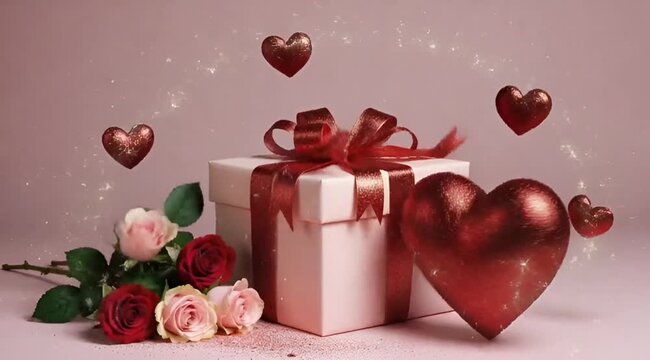 Gift boxes with pink heart balloons for st. Valentain's day (1)