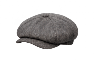 Grey newsboy cap, stylish flat hat on transparent background studio shot