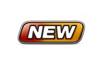 New product arriving on scene, offering update announcement for online store, web badge with transparent background