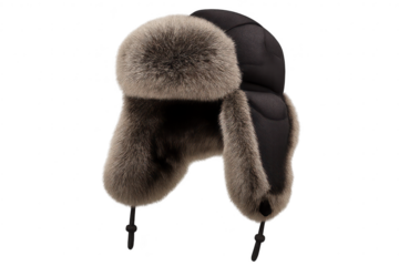Warm Ushanka Hat Fur, Winter Headwear on a transparent background.