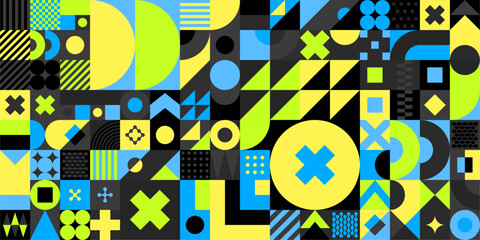 Cool Seamless Abstract Vector Bauhaus Geometric Pattern Design Background Template	