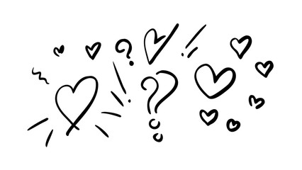Abstract hearts and question marks