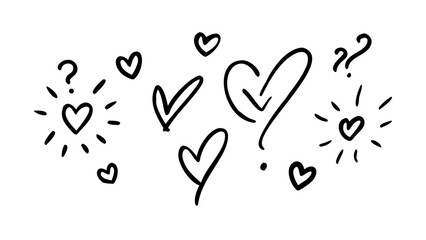 Hand-drawn hearts and symbols