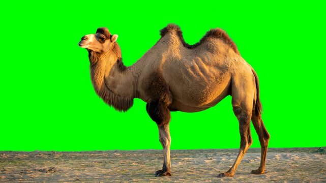 A camel isolated on green screen chroma key background