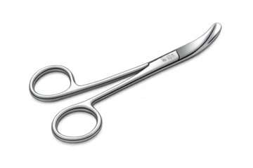 Curved Mayo Scissors on a transparent background for medical use.
