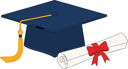 Graduation cap and diploma scroll symbolizing academic achievement, successful completion of studies, and educational milestone celebration.