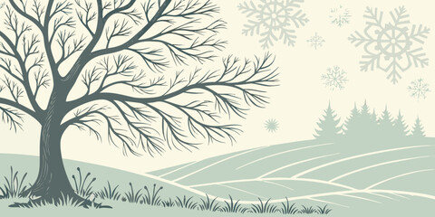 Winter landscape with snowflakes
