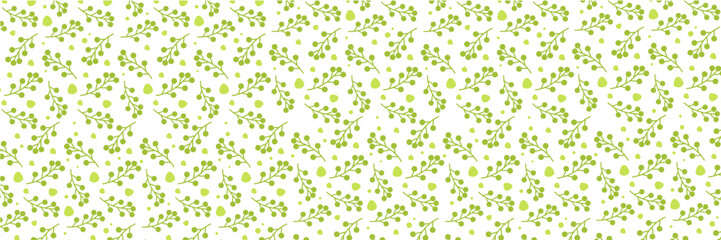 Easter Vector Background, Spring Banner with Green Branches on a white Background. Festive Horizontal header for Seasonal Greeting Cards and Website Decor.