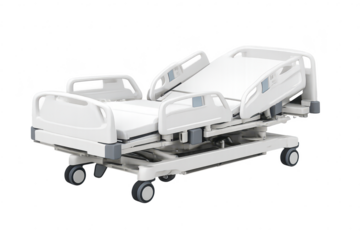 Hospital bed, adjustable medical equipment on transparent background