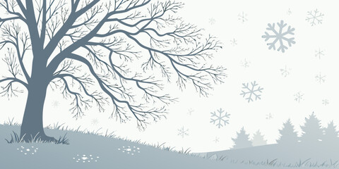 Winter landscape with snowflakes