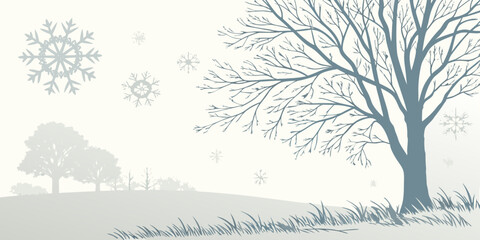 Winter landscape with snowflakes