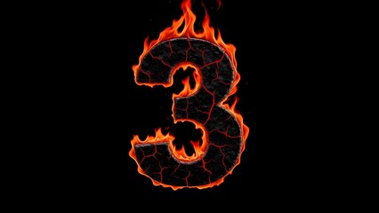 Fiery Number Three Glowing Brightly Against Dark Background