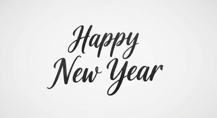 Script lettering "Happy New Year" in black on a white background, minimal design