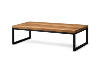 Modern wooden coffee table with a transparent background for design work.