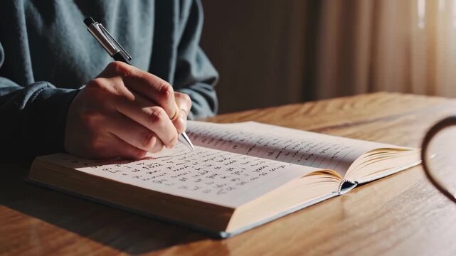 A person writes prayers and goals at sunrise, capturing reflection, intention, and hopeful beginnings.