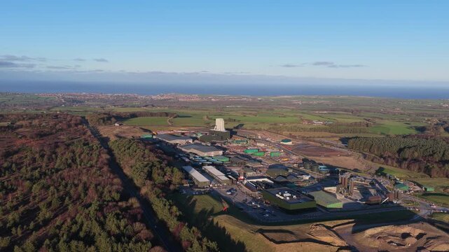 Woodsmith Mine Anglo American, Sirius, polyhalite mineral - 4k prores 422 - drone parallax around mine from a distance, All-intra to Prores VHQ. December 2025