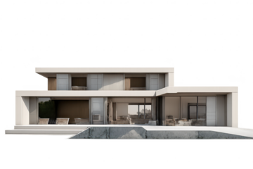 Modern architecture design in transparent background render, sleek design