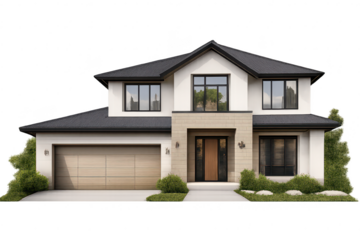 Modern House with Garage on a transparent background, Two Stories