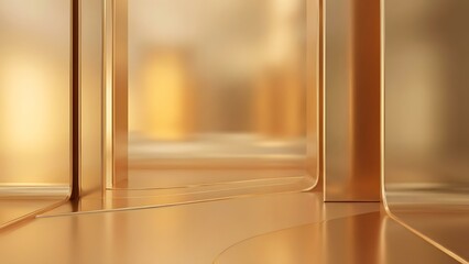 Golden Interior Scene with Shiny Panels and Soft Lighting from a Low Viewpoint